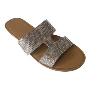 Big Buddha Silver Rhinestone Sandals. Size 9